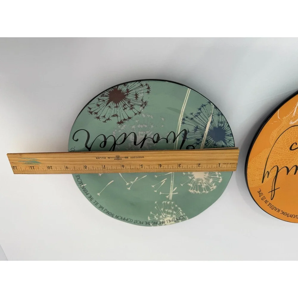 Blessings Unlimited Beauty Wonder Scripture Ceramic Plates‎ Set of 2 Teal Orange